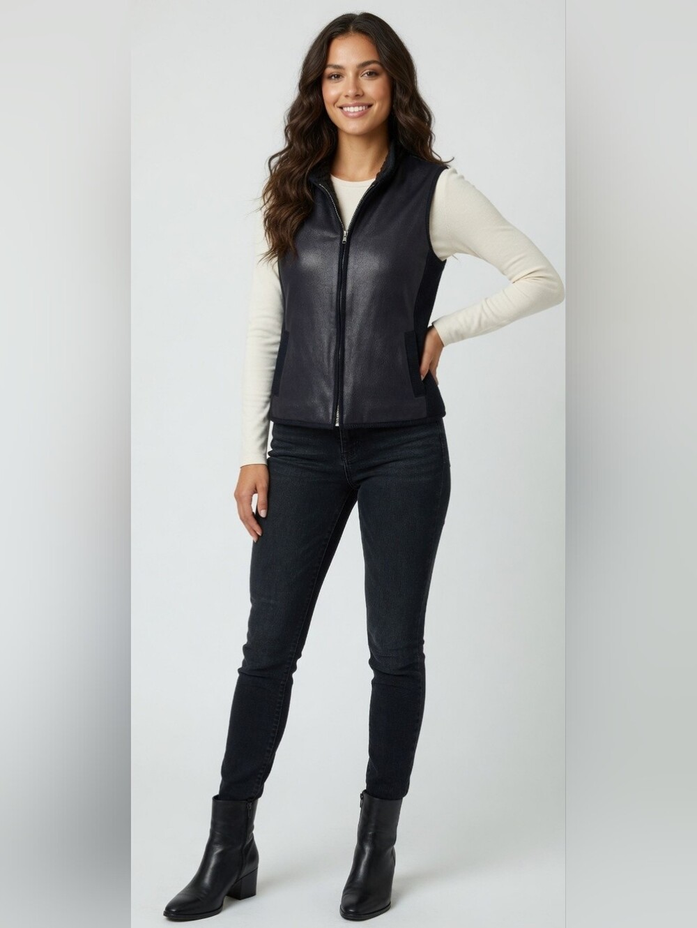 Pete & Greta By Johnny Was Faux Leather & Fur Vegan Vest Black Women's Small